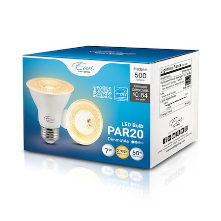 Euri Lighting LED PAR20 50W Dim ES, PK2 EP20-7W6020e-2